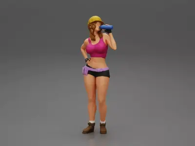 Sexy girl mechanic drinks water during a break 3D print model