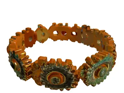 Aged Golden Gear Chain Ring Low-poly 3D model