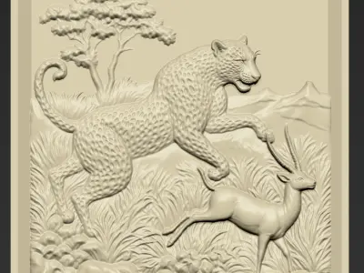 Leopard Hunting Antelope A44 3D print model
