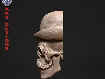 gentlemen skull version 1 Bas relief for cnc 3D print model