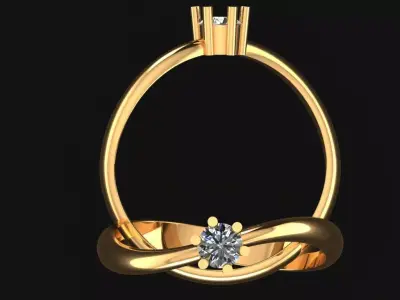 Women ring 58 simple curve single diamond women ring Free 3D print model