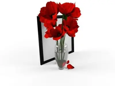 Poppy flowers in vase 3D model