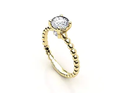 cr-03 gold engagement ring with round brilliant cut diamond 3D print model