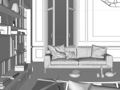 Mid Century interior scene 3D model 2