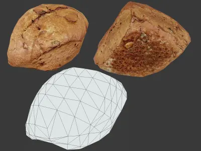 Bread Buns and Pastrys - Low Poly - Photogrammetry Low-poly 3D model