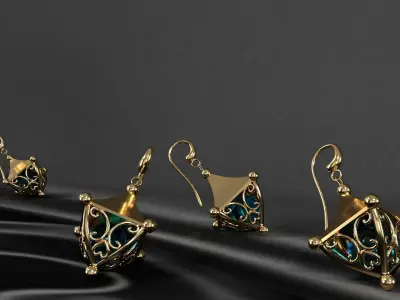 earrings gold and 3D model