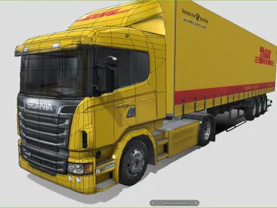 Truck with trailer DHL Livery Low-poly 3D model