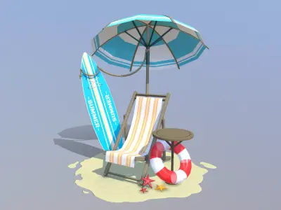 Beach Scene Low-poly 3D model