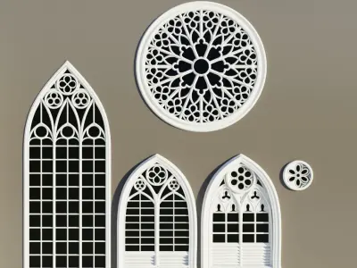 High Quality Gothic Windows and Doors Kitbash Low-poly 3D model