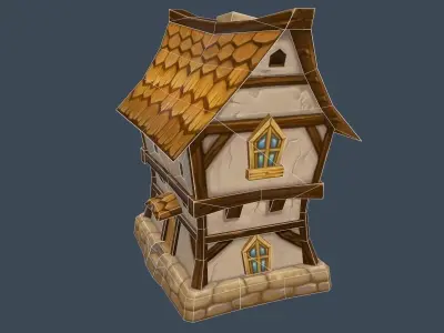 Cartoon Old Wooden Hotel Tovern House Building Low-poly 3D model