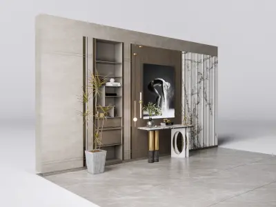 Sideboard with wall panel and flooring 5 3D model