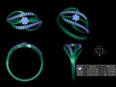 Light Weight  DIAMONDS Ladies Gold Ring 3D Print models 3D print model