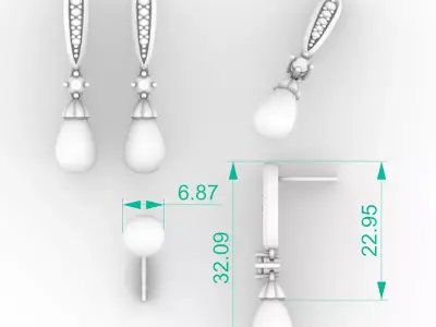 Luxury Pearl Drop Earrings Diamond Elegance 3D print model