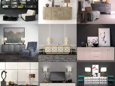 A large collection of furniture with a chest of drawers  3D model