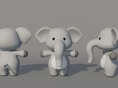 Rigged Cartoon Elephant Low-poly 3D model