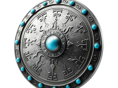 Magical Silver Shield with Turquoise Gemstones model pack Low-poly 3D model