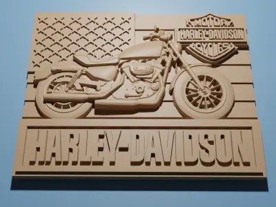 Harley Davidson Motorbike STL 3D Model cnc Router Engraver  3D print model