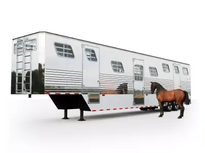 Horse Semi Trailer with horse Low-poly 3D model