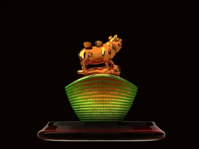 Chinese Gold Ingot with Golden Pig 3D model