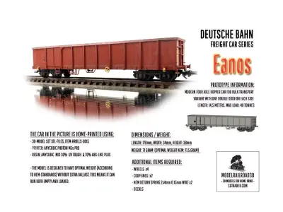 ROLLS-0015 DB Cargo Eanos Gondola freight car in H0-scale 3D print model