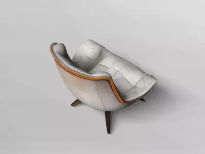 Modern White Lounge Armchair with Turquoise Pillow 3D model