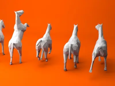 6 Lowpoly Horses group of running Low-poly 3D model