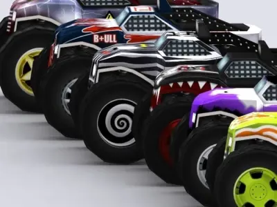 Road rush monster trucks Low-poly 3D model