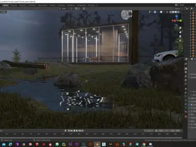 Modern exterior in forest Low-poly 3D model