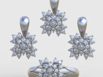 Ring  Earring and Pendant Set 3D printable model 0064 3D Model Pack