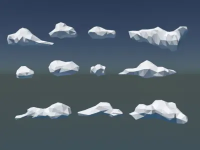 Low Poly Cloud Collection icebergs 3D Model Pack