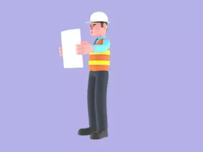 3D Cartoon Male Architect Character-Happy Holding Large Document 3D model