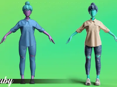 Stylized motion design female character Low-poly 3D model