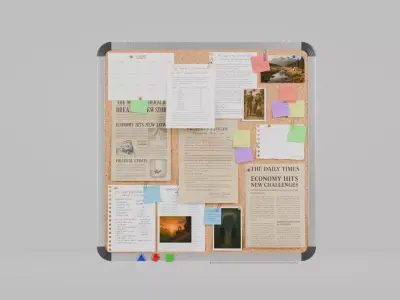 Customizable Metal Wall Cork Board - Square Pin Notice Board Low-poly 3D model