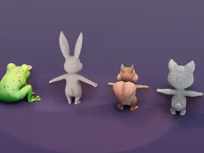 Wolf Fox Rabbit Frog 3D Models Pack Low-poly 3D model