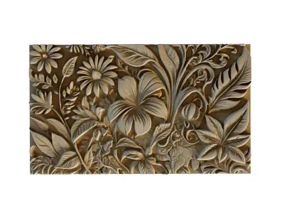 mural flowers decor set wall panel 05 3D model