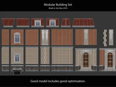 Modular Building Tileset Low-poly 3D model