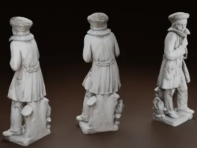 Statue of a woman in a coat Low-poly 3D model