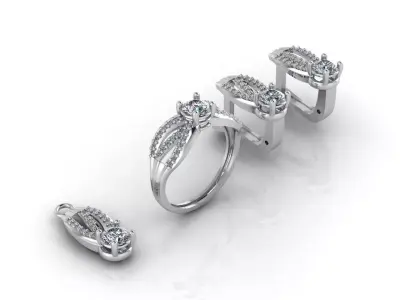 Mini Set Ring Pendant Earrings STL 3DM Womens Jewelry 3D print model