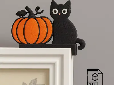 Halloween Door Corner Decor - Cat Pumpkin Shaped 3D print model