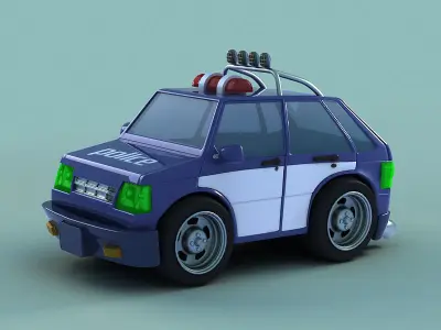 Super Cartoon police car  toy police animated police car 3D model
