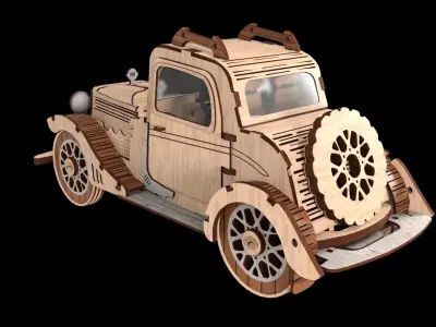 Wooden retro car 3D model