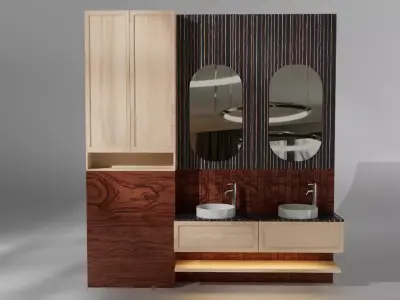 Modern Harmony - Dual Vanity Bath Set for cinema 4d Free low-poly 3D model