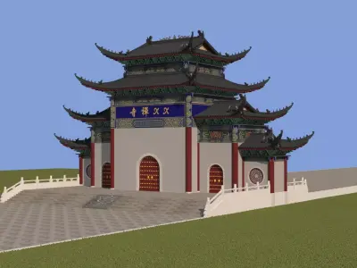 Traditional Chinese Temple Gate 3D Model Low-poly 3D model