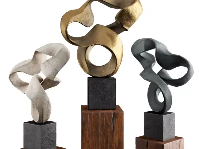 Wavy stripe art sculpture Low-poly 3D model