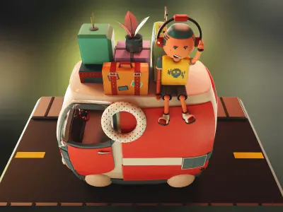 Van model toy car with toys on top 3D model