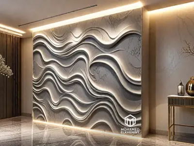 modern panel wall decor set wall relief mural CNC 72 3D model