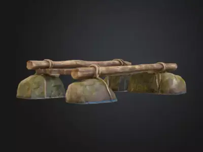 Wooden Raft Low-poly 3D model