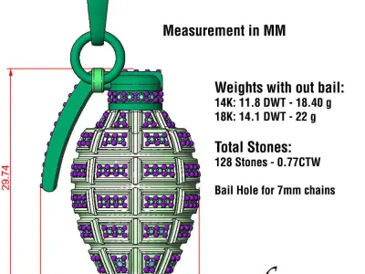 Luxury Grenade Pendant with Stones 3D print model