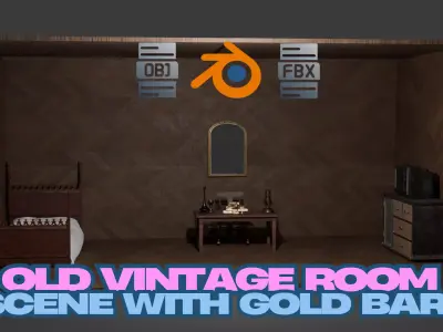 Old Vintage Room Scene with Gold Bars Complete Interior Set Free 3D model