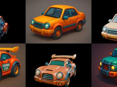 Stylized Car Advanced model bundle 11 pack 100 glb 3D model